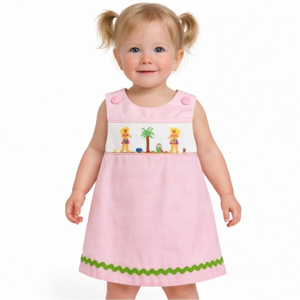 Pink Gingham Smocked Beach Baby Dress 24 Mos Jumper Sundress Remember Nguyen